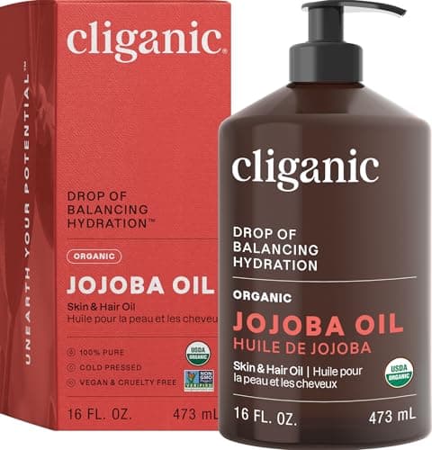 Cliganic Organic Jojoba Oil 16oz with Pump, 100% Pure | Bulk, Moisturizing Oil for Face, Hair, Skin & Nails | Natural Cold Pressed (Packaging May Vary)
